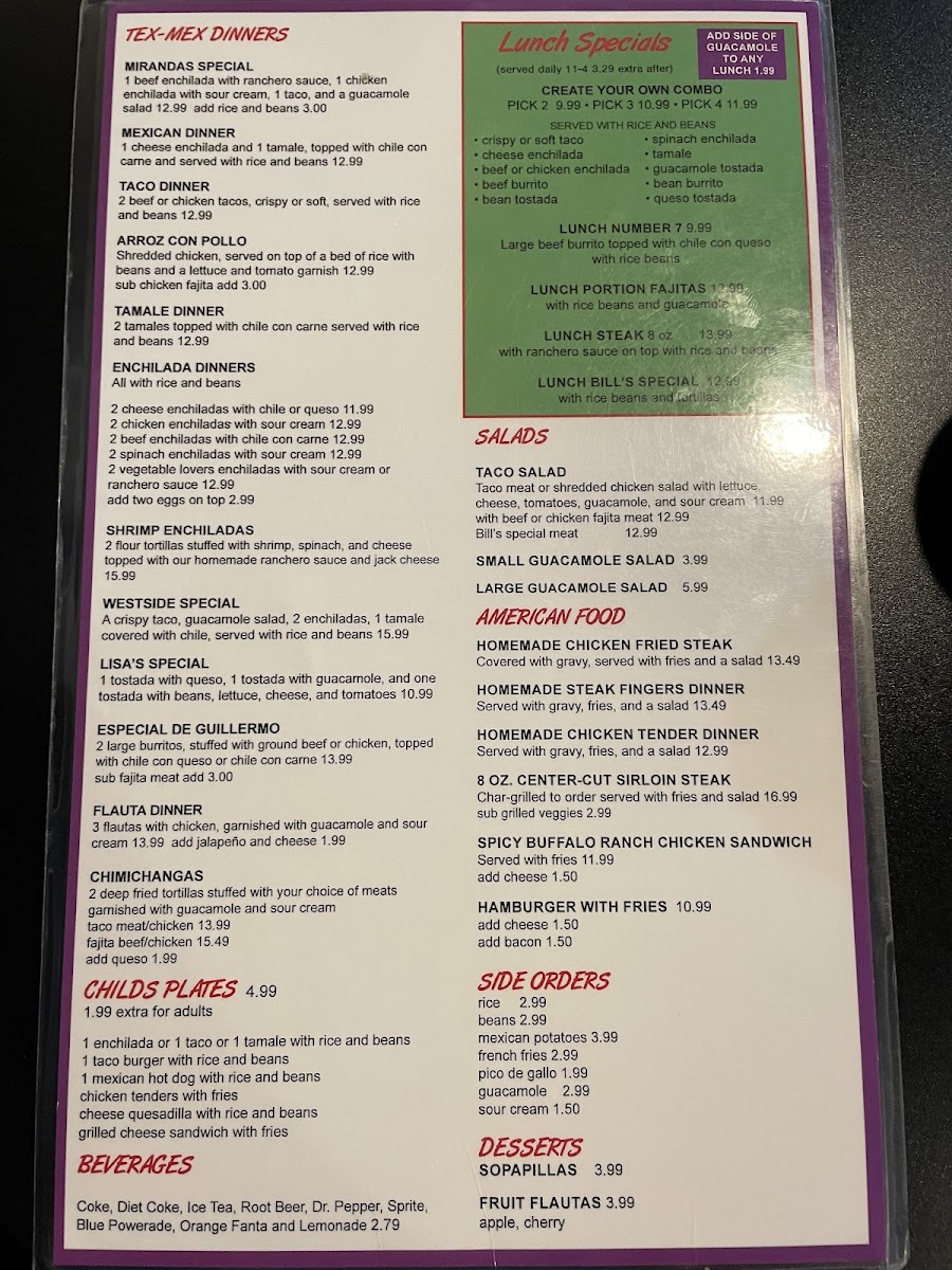 Menu Miranda's Fresh Mexican Food-1