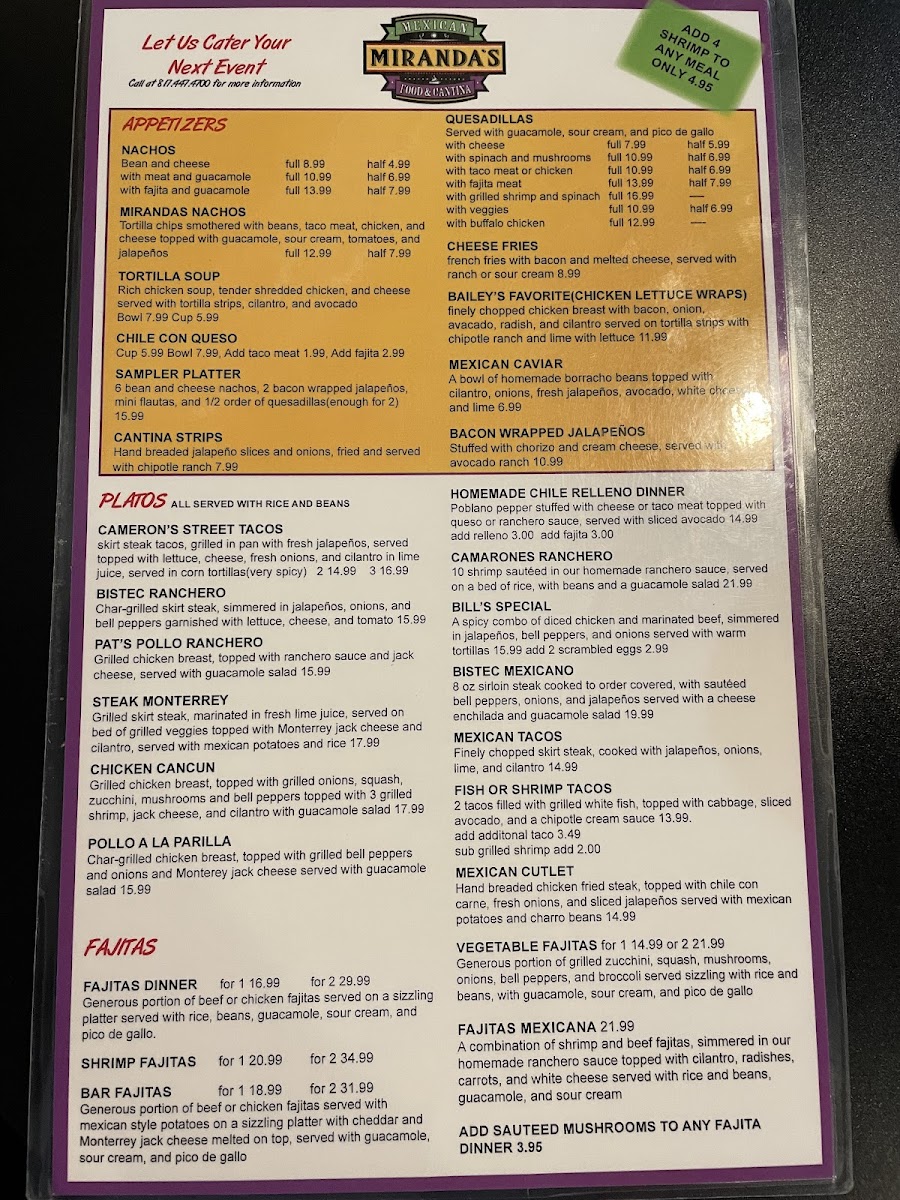 Menu Miranda's Fresh Mexican Food-2