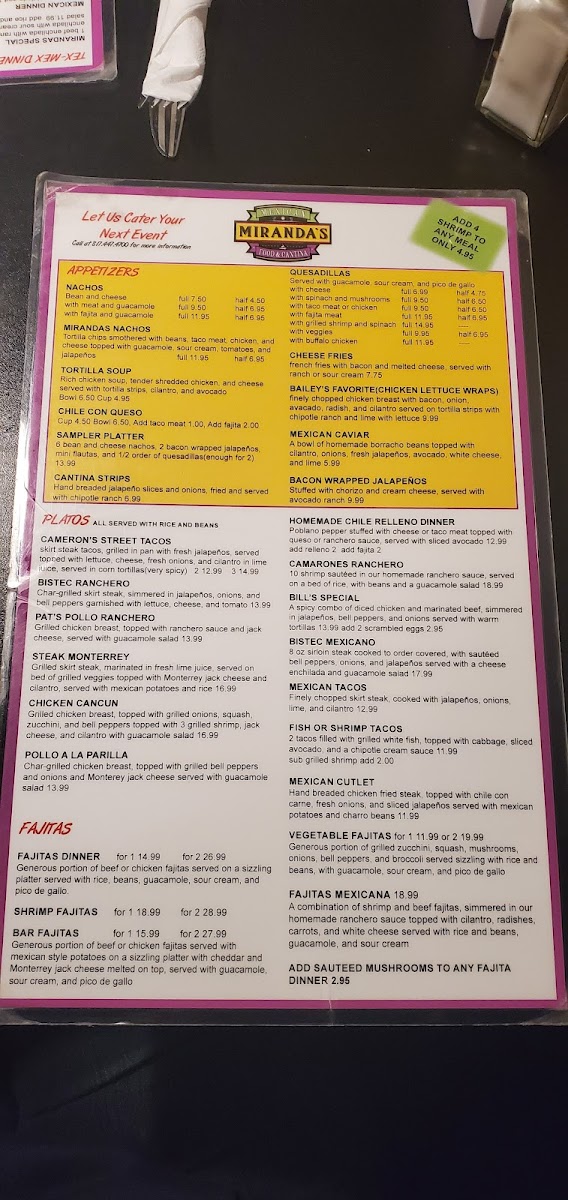 Menu Miranda's Fresh Mexican Food-7