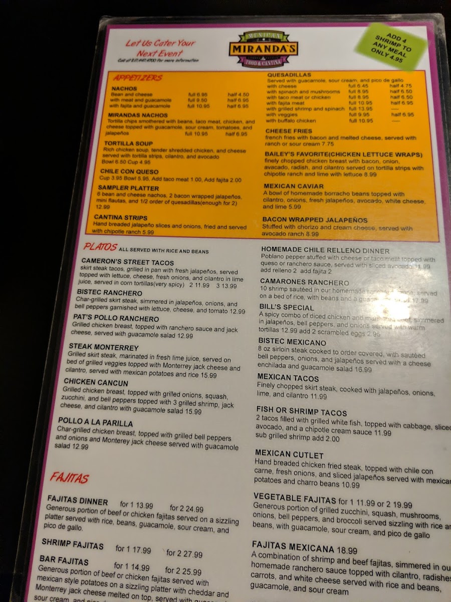 Menu Miranda's Fresh Mexican Food-8